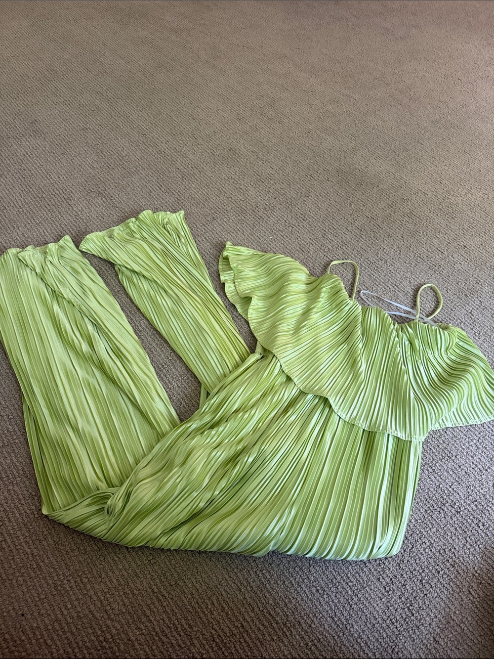 Lulu's Lime Green Pleated Ruffle Jumpsuit